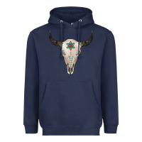 Navy Turquoise Bull Skull Heavyweight Hoodie - Jasminsmagicworld