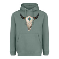 Sage Turquoise Bull Skull Heavyweight Hoodie - Jasminsmagicworld