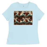 Baby Blue Longhorn Cow Pattern Ladies Tee - CowhideDigitalArt