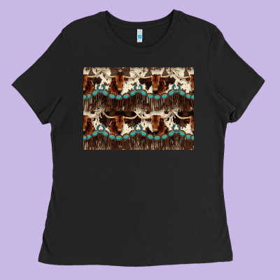 Longhorn Cow Pattern Ladies Tee Designed By Cowhidedigitalart
