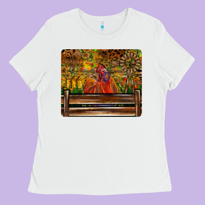 Farm Life Rooster Ladies Tee Designed By Cowhidedigitalart