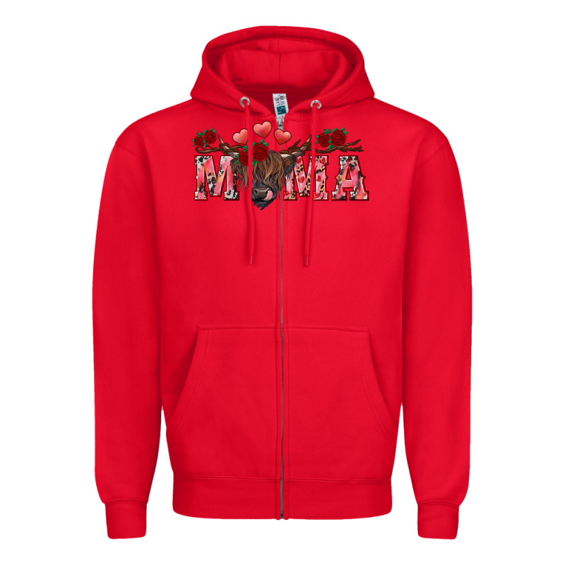 Valentine's Day Mama Black Highland Cow Zipper Hoodie by RanaPortraitStore | Teevron