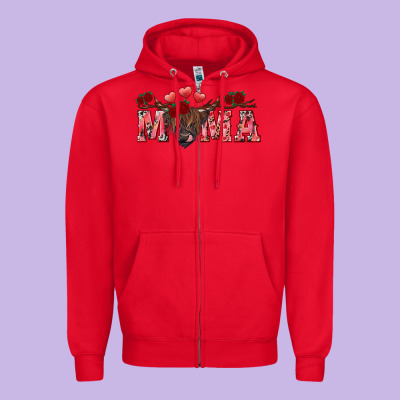 Valentine's Day Mama Black Highland Cow Zipper Hoodie Designed By Ranaportraitstore