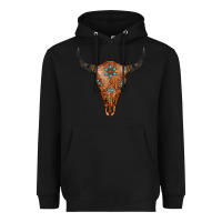 Black Western Tooled Leather Bull Skull Heavyweight Hoodie - Jasminsmagicworld