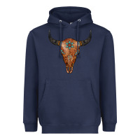 Navy Western Tooled Leather Bull Skull Heavyweight Hoodie - Jasminsmagicworld