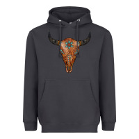 Smoke Western Tooled Leather Bull Skull Heavyweight Hoodie - Jasminsmagicworld