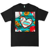 Black baseball hearts and sunflowers with turquoise gemstone seamless patter Premium Tee - BundleAndBundleShop