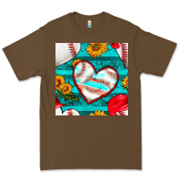 Cacao baseball hearts and sunflowers with turquoise gemstone seamless patter Premium Tee - BundleAndBundleShop