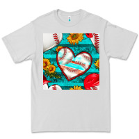 Dove Grey baseball hearts and sunflowers with turquoise gemstone seamless patter Premium Tee - BundleAndBundleShop