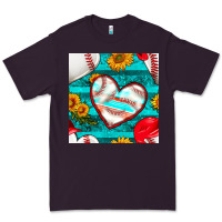 Plum baseball hearts and sunflowers with turquoise gemstone seamless patter Premium Tee - BundleAndBundleShop