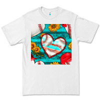 White baseball hearts and sunflowers with turquoise gemstone seamless patter Premium Tee - BundleAndBundleShop