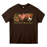 Chocolate Brown Peace Love Jack Russel Heavy Core Tee - Jasminsmagicworld