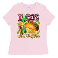 Bubblegum Pink Tacos And Tequila Ladies Tee - CowhideDigitalArt