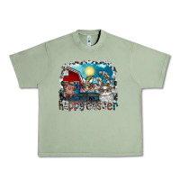Oil Green Happy Easter Urban Heavy Tee - CowhideDigitalArt