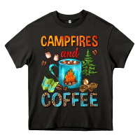 Asphalt Campfires And Coffee Camping Coffee Heavy Core Tee - FaDigitalArtStudio