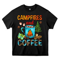 Black Campfires And Coffee Camping Coffee Heavy Core Tee - FaDigitalArtStudio