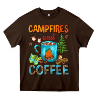 Chocolate Brown Campfires And Coffee Camping Coffee Heavy Core Tee - FaDigitalArtStudio