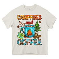 Cream Campfires And Coffee Camping Coffee Heavy Core Tee - FaDigitalArtStudio