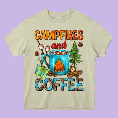 Campfires And Coffee Camping Coffee Heavy Core Tee Designed By Fadigitalartstudio