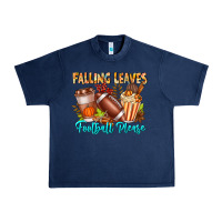 Navy Falling Leaves Football Please Urban Heavy Tee - CowhideDigitalArt