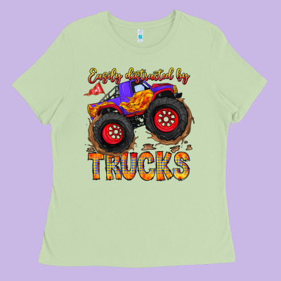 Easily Distracted By Trucks Ladies Tee Designed By Cowhidedigitalart