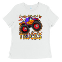 White Easily Distracted By Trucks Ladies Tee - CowhideDigitalArt