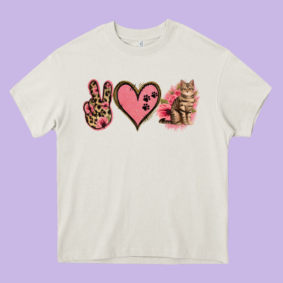 Peace Love Cats Heavy Core Tee Designed By Jasminsmagicworld