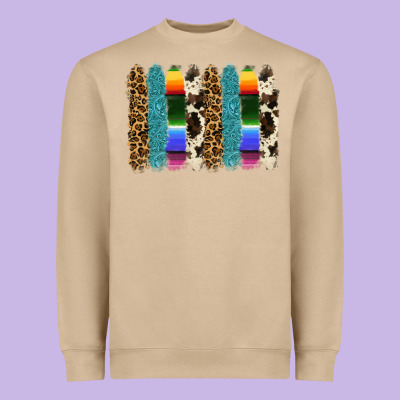 Serape Leopard Tooled Leather Cowhide Background Heavyweight Sweatshirt Designed By Ranaportraitstore