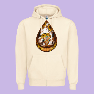 Sunflower Tooled Leather Bullskull Teardrop Earrings Zipper Hoodie Designed By Jasminsmagicworld