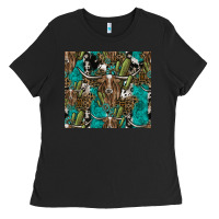 Black Longhorn Pattern Ladies Tee - CowhideDigitalArt