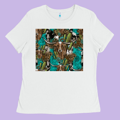 Longhorn Pattern Ladies Tee Designed By Cowhidedigitalart