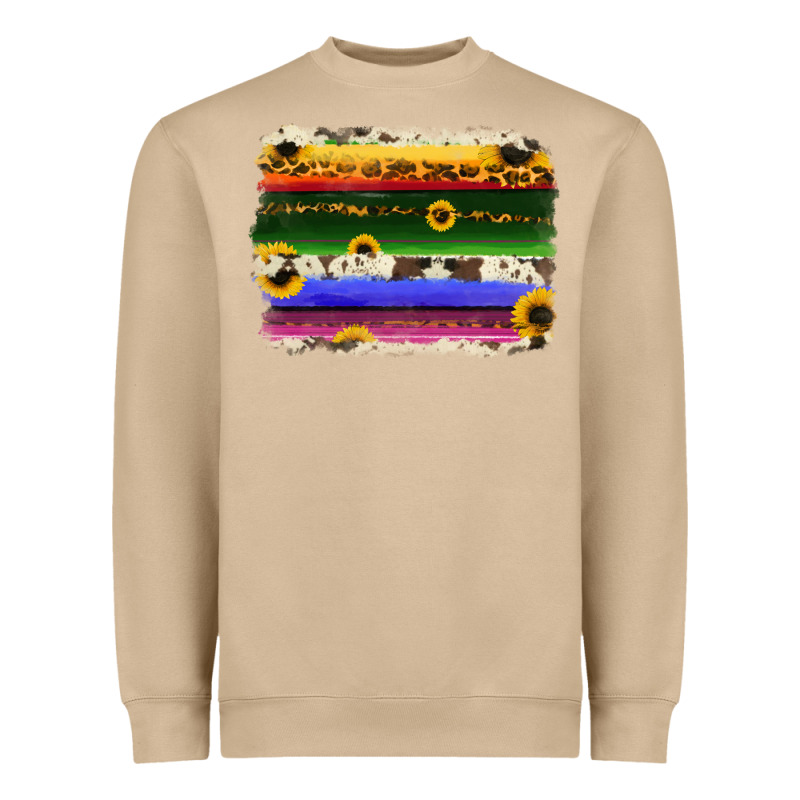 Serape Sunflowers Leopard Cowhide Background Heavyweight Sweatshirt by RanaPortraitStore | Teevron