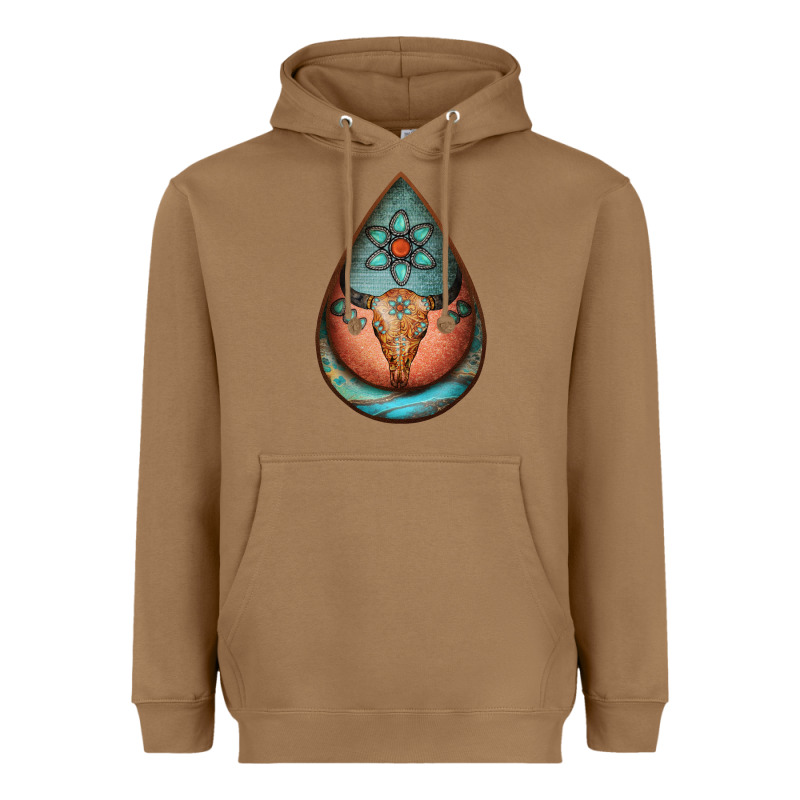 Teardrop Tooled Leather Bullskull Earrings Heavyweight Hoodie by Jasminsmagicworld | Teevron