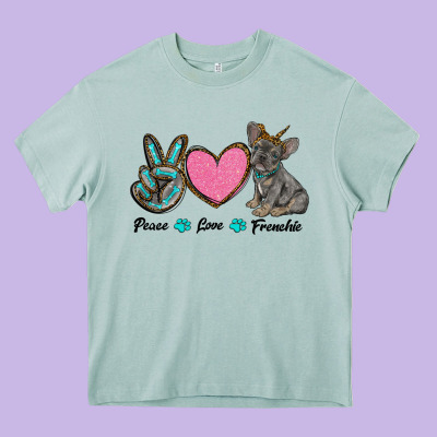 Peace Love Frenchie Heavy Core Tee Designed By Ranaportraitstore