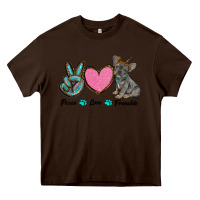 Chocolate Brown peace love frenchie Heavy Core Tee - RanaPortraitStore