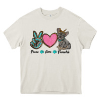 Cream peace love frenchie Heavy Core Tee - RanaPortraitStore