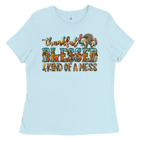 Baby Blue Thankful Blessed And Kind Of A Mess Ladies Tee - CowhideDigitalArt
