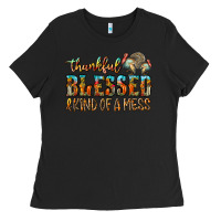 Black Thankful Blessed And Kind Of A Mess Ladies Tee - CowhideDigitalArt