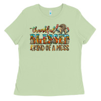 Matcha Thankful Blessed And Kind Of A Mess Ladies Tee - CowhideDigitalArt