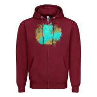 Burgundy turquoise leopard patch Zipper Hoodie - Jasminsmagicworld