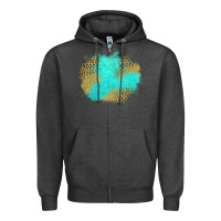 Charcoal Heather turquoise leopard patch Zipper Hoodie - Jasminsmagicworld