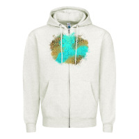 Oatmeal Heather turquoise leopard patch Zipper Hoodie - Jasminsmagicworld