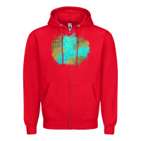 Red turquoise leopard patch Zipper Hoodie - Jasminsmagicworld