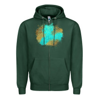Sports Green turquoise leopard patch Zipper Hoodie - Jasminsmagicworld