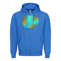 Turquoise Leopard Patch Zipper Hoodie | Teevron