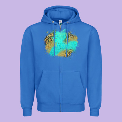 Turquoise Leopard Patch Zipper Hoodie Designed By Jasminsmagicworld