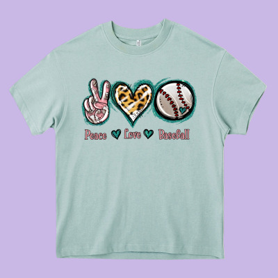 Peace Love Baseball Heavy Core Tee Designed By Jasminsmagicworld