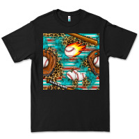 Black baseball glove and bat with serape seamless pattern Premium Tee - BundleAndBundleShop