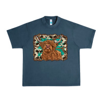 Midnight Navy highland cow western background Urban Heavy Tee - RanaPortraitStore