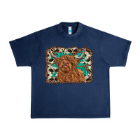 Navy highland cow western background Urban Heavy Tee - RanaPortraitStore